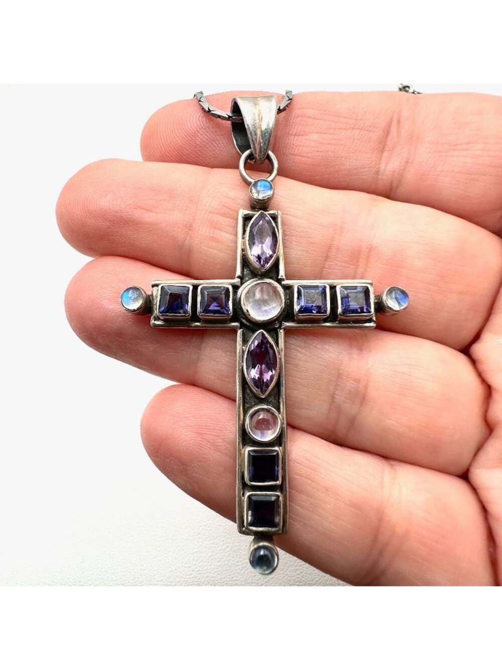 Nicky Butler Necklace Multi Gemstone Multicolor Cross Sterling Silver